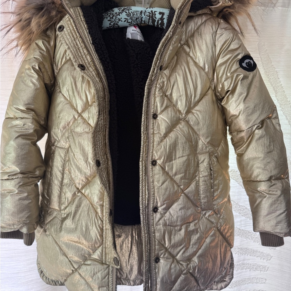 APPAMAN Gold PARKA Kids Winter Coat with Faux Fur Trim